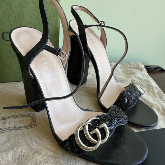Gucci Black Sequin Marmont High Heeled Sandals - Picture 13 of 17